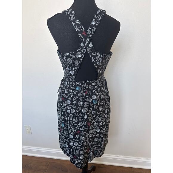 Modcloth Seashore Spectacular Linen Midi Dress Cutout Black Seashell Sz 6 NWT - Picture 5 of 11